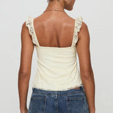 BXOXO Women Y2k Fairycore Tank Top Cute Sleeveless Lace Floral Low Cut Square Neck Ruffled Crop Camisole Going Out Mini Top